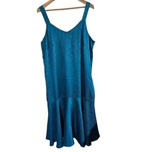 Vintage Slip Dress Womens Size XL Floral Satin Sleeveless Ruffle Midi Cocktail